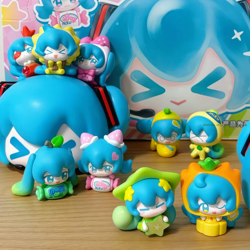 本物の初音ミクフルーツキャンディ-qface-シリーズブラインドボックスかわいいミニフィギュアデスクトップ装飾車の装飾品モデルミステリーボックスギフト