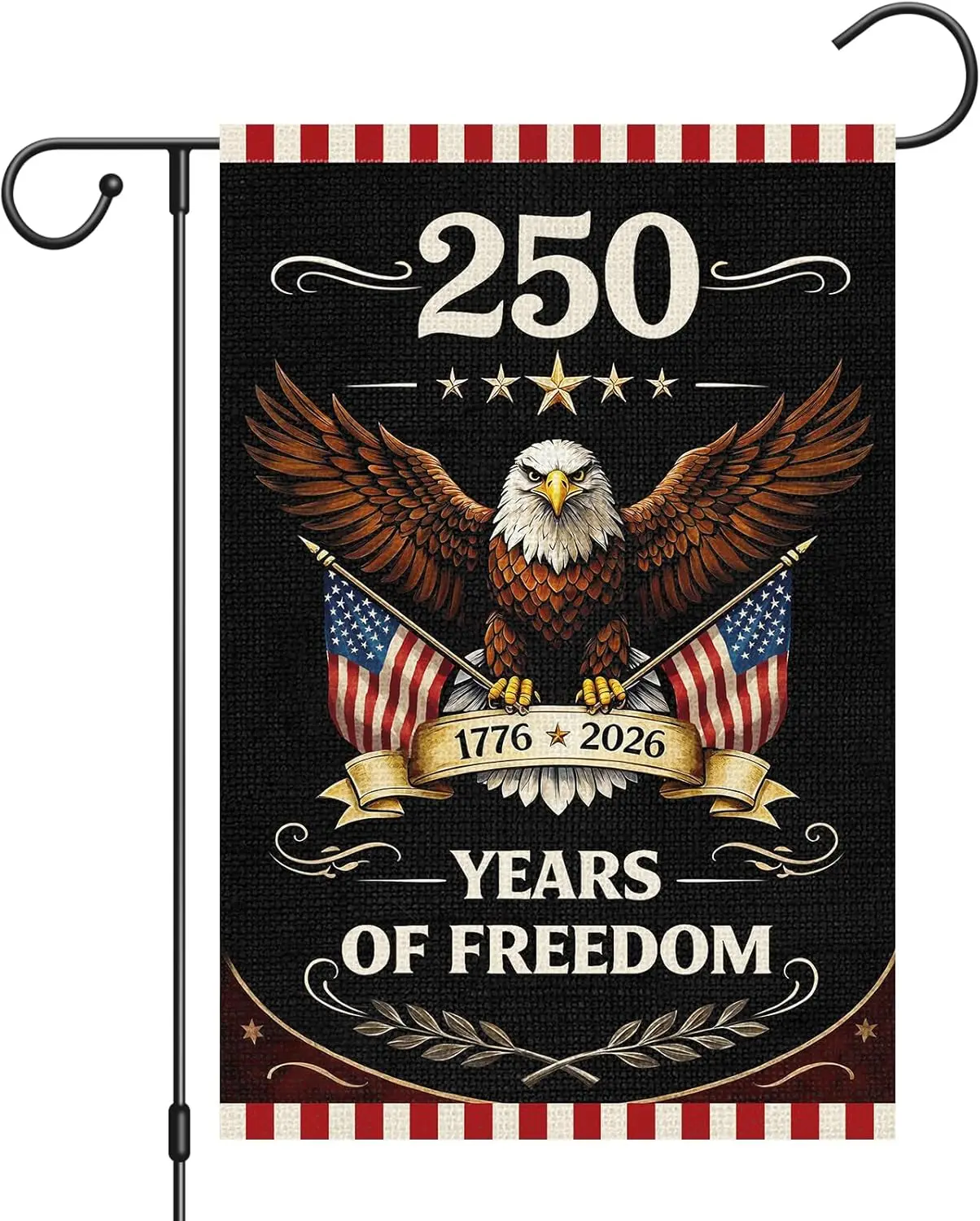 Heyfibro 250 Years of Freedom Vintage Garden Flag 12x18 Double Sided Burlap,Bald Eagle with American Flags 1776-2026 Patriot AAS