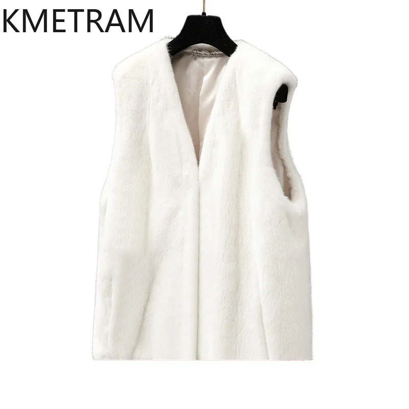 KMETRAM 100% فرو المنك سترة معطف بلا أكمام الفراء الحقيقي السيدات سترة قصيرة عالية الجودة امرأة الشتاء معاطف 2025 جديد في السترات shouba