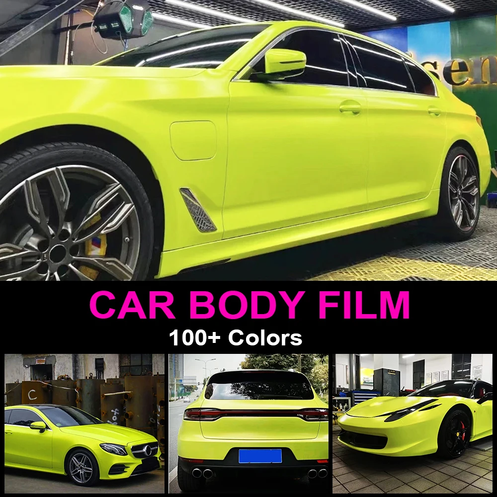 Car Wrap Vinyl Film Matte Metallic Yellow Green High-Quality PET Durable Base Cover Vehicle Full Partial Body Color Change Wraps