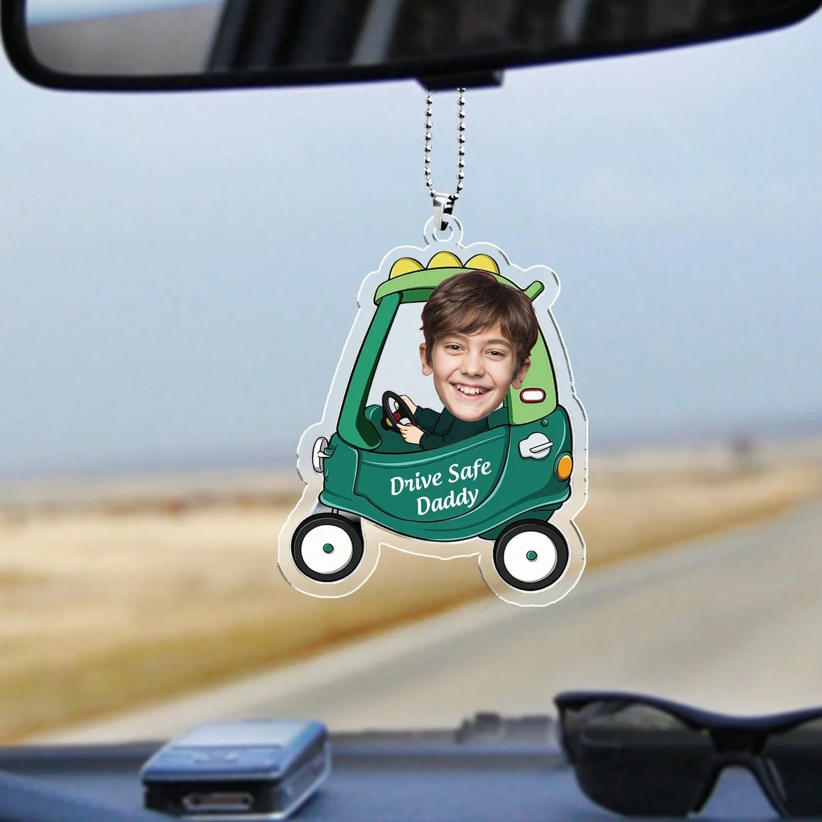 1PC Custom PMMA Car Charm - Personalized BabyBus Name & Photo Accessory | Laser Engraved Kids Car Decor Gift for Daily Use
