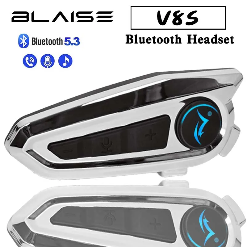 Blaise V8S Bluetooth 5.3 Motorcycle Helmet Intercom 1000M Wireless Intercomunicador Moto Walkie Talkie With Soft Hard Mic