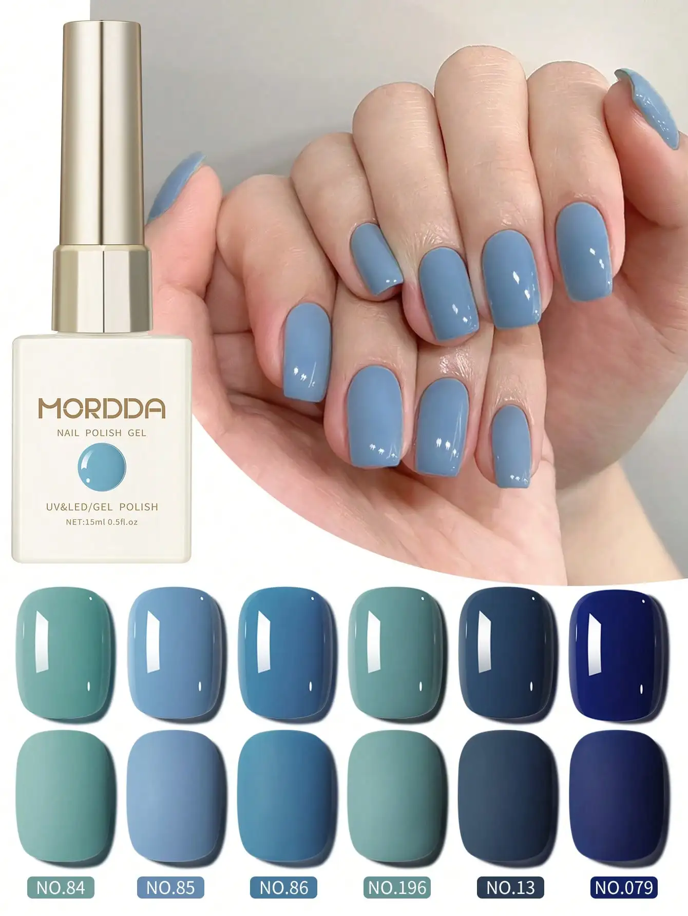 

6pcs 15ML Blue Gel Nail Polish Set, Long-Lasting UV LED Nail Art Varnish, Semi-Permanent, Lead-Free, Unscented Gel Form