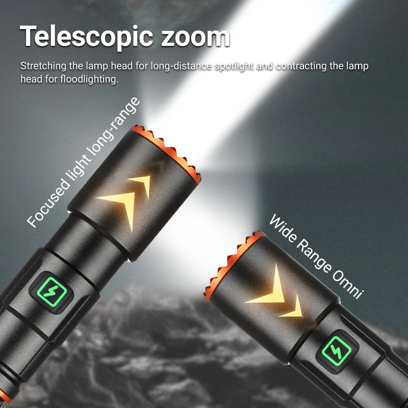Rechargeable High Lumens Tactical Flashlight Zoomable Powerful Waterproof Super Bright Aluminium Light for Camping Emergency