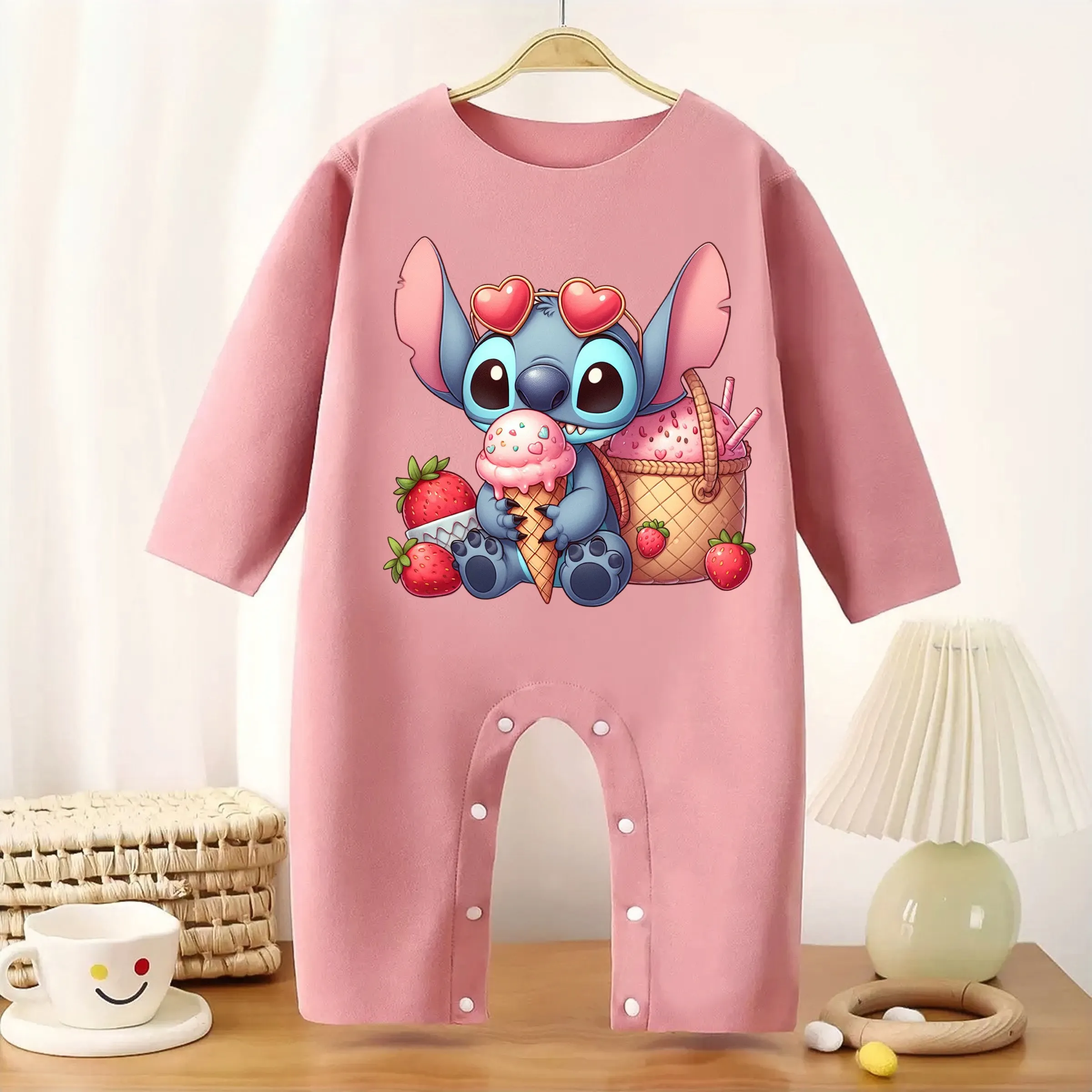 

Picnic Ice Cream Stitch Long Sleeves Baby Bodysuit Base Keep Warm Onesie for Height 60-90CM Baby Cloths Comfortable Jumpsuit