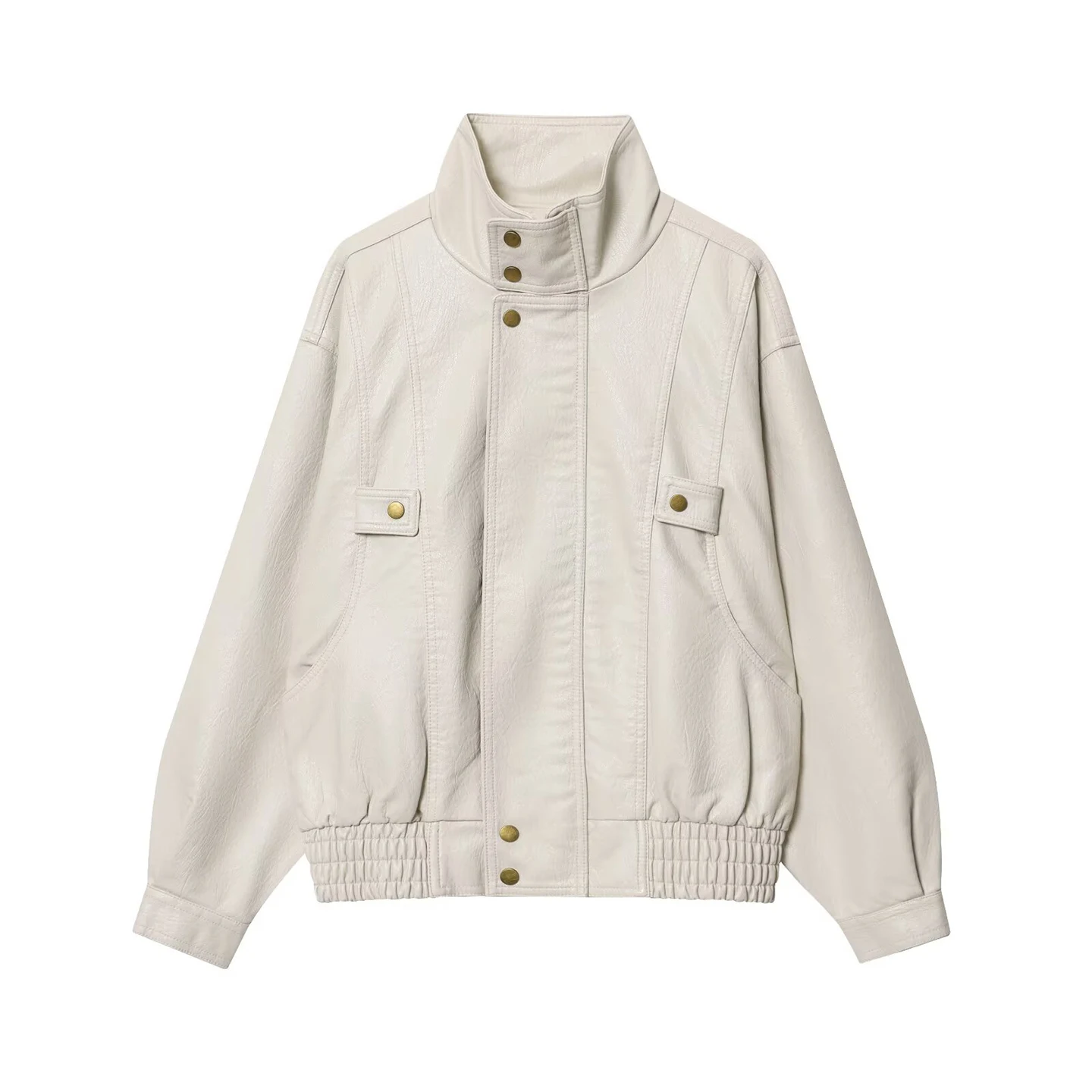 Ele Long Sve Waed cuir Jaet femmes Sle Simple quotidien Faion Z marque trajet coupe ample fermeture à glissière