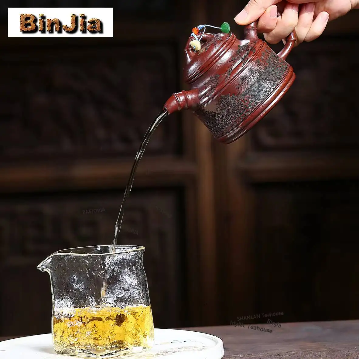310ml High-end Yixing Purple Clay Teapots Handmade Bamboo Tripod Pot Raw Ore Stone Red Mud Kettle Chinese Zisha Tea Set Supplies
