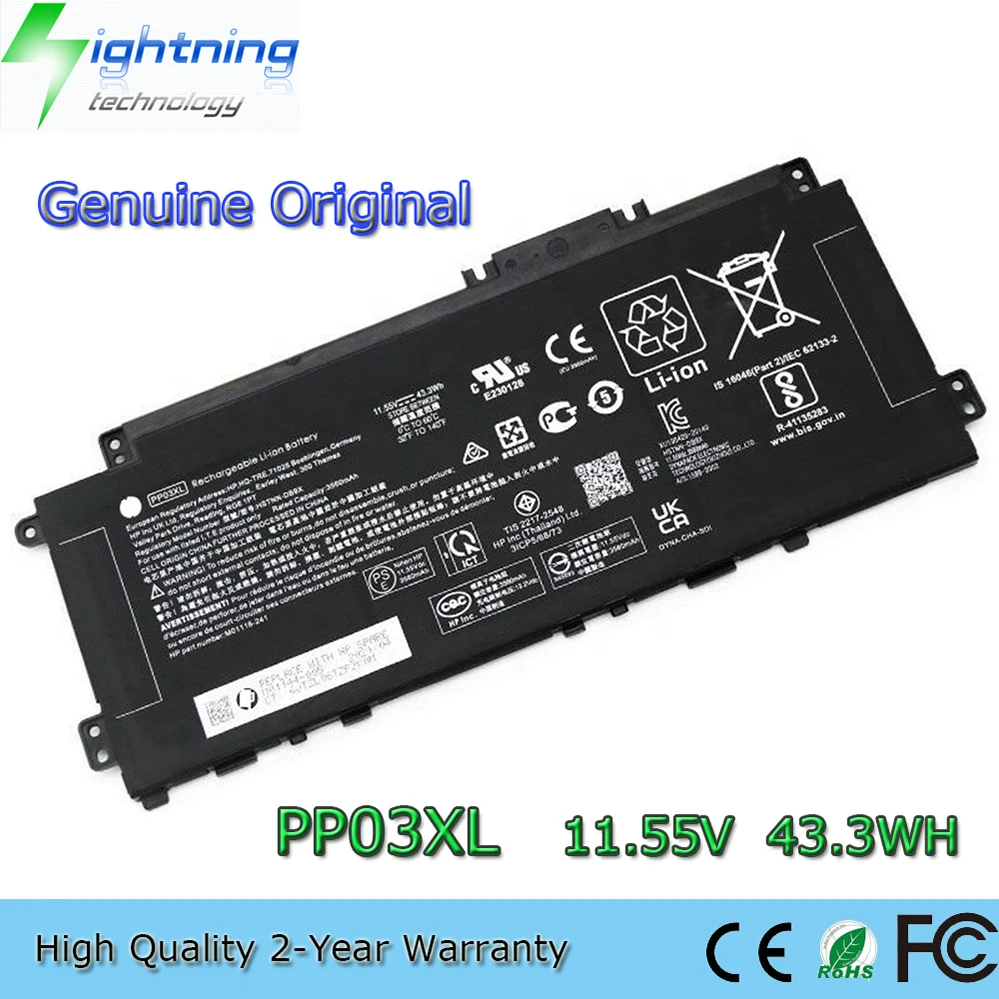 

PP03XL 11.55V 43.3Wh Laptop Battery for HP Pavilion 13-BB 14-DV 14-DK 15-EH 14M-DW HSTNN-LB8S etc.