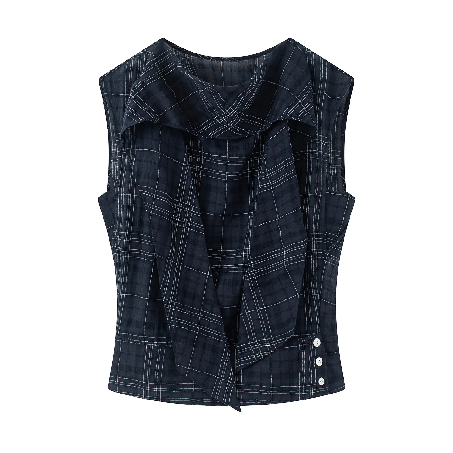 

Slimming Plaid Sleeveless Shirt Women's Waist-Cinching Vintage Style Top American Style Fashion Ladies' Shirt 2026 Summer New