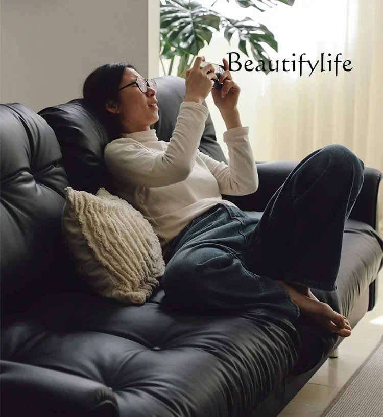 small apartment leather art multi-person sofa декор для дома  Nordic living room wabi sand wind simple sofa