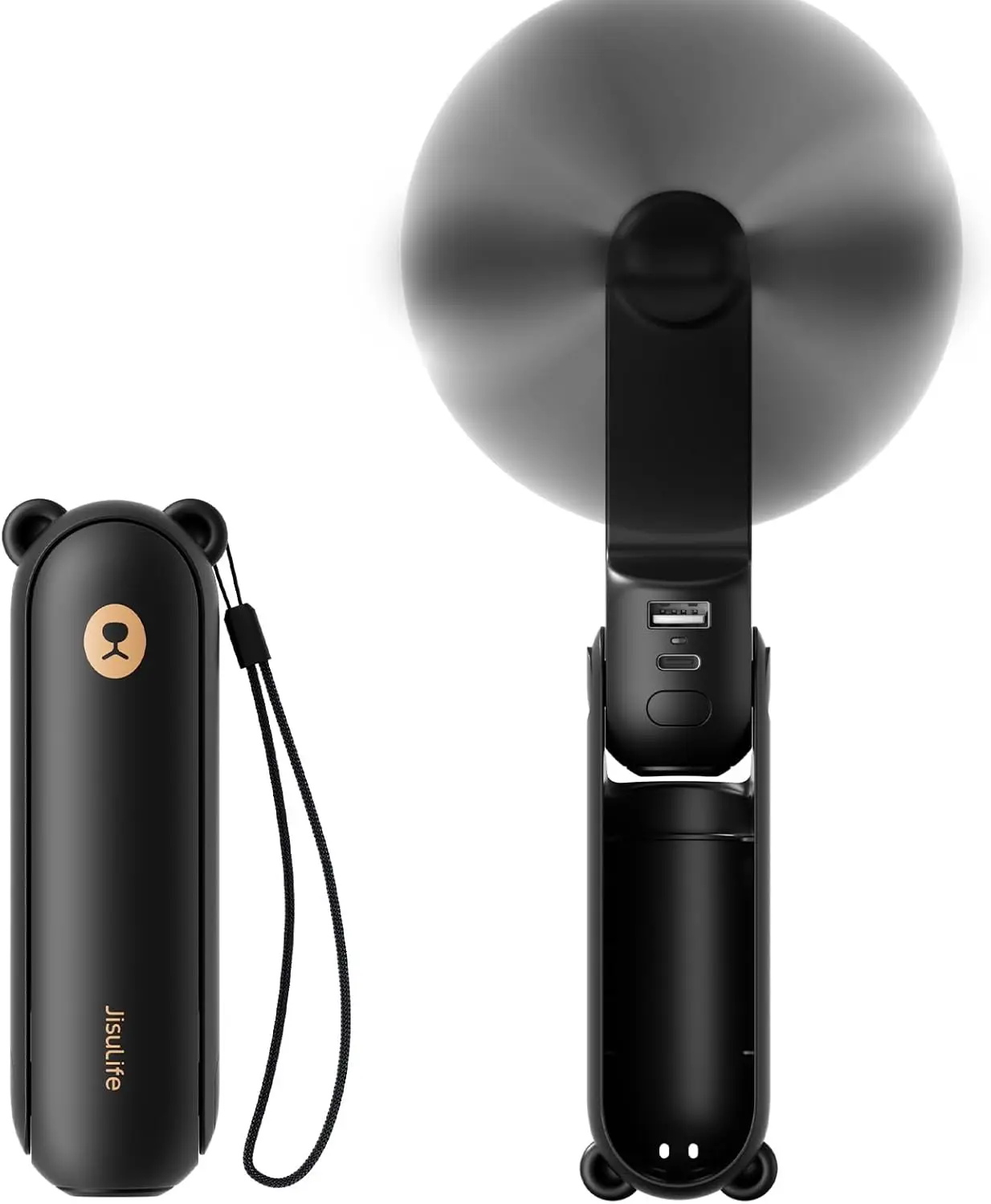 

3-in-1 Mini Fan with Power Bank & Flashlight, 12-19H Battery, Pocket Size, Black