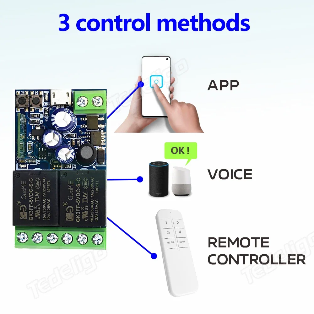 EWelink WiFi Smart Relay Switch DC 12V 24V 48V Module 2 Channel 2.4GHz Remote Control Work with Alexa Googole Home Voice Control