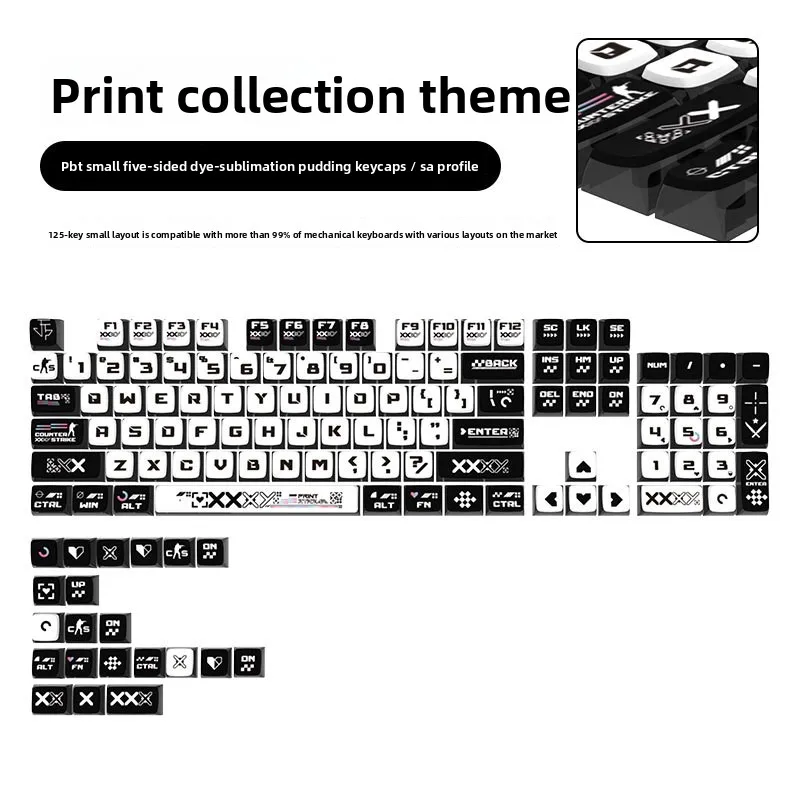 Print set mechanical keyboard keycap SA highly transparent PBT sublimation process ball cap pudding 125 keys complete set