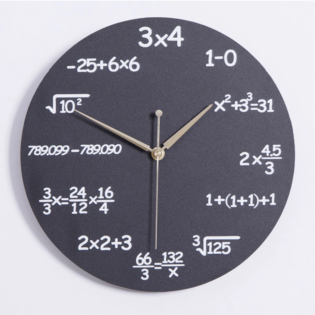 1pc Wooden Wall Clock Decorative Modern Office Children Room Classroom Premium White Letters Numbers Math Problem Timepiece