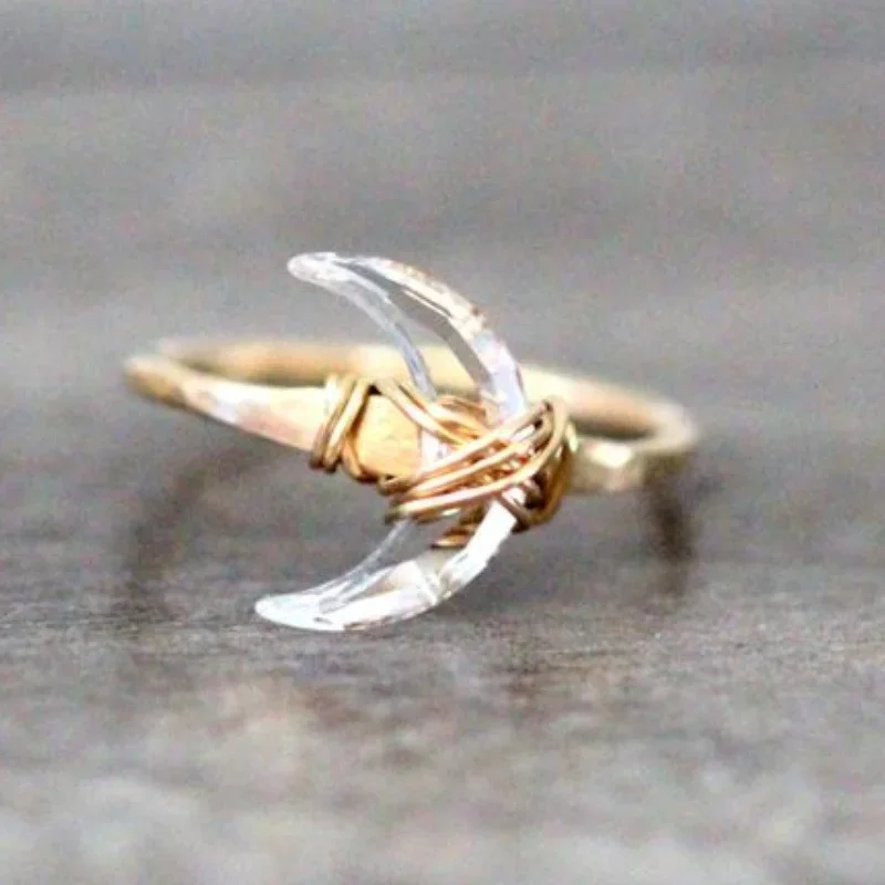 Crescent Moon Ring, Crystal Moon Ring,Crystal Quartz Ring, Half Moon - Moonbeam