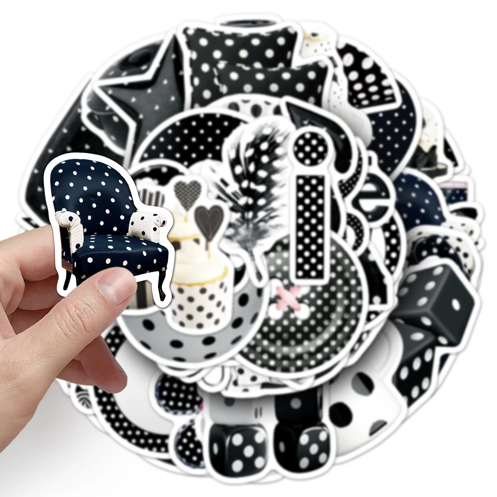 50PCS Black Polka Dot Ins Style Graffiti Sticker Creative Decoration Mobile Phone Case Notebook Water Cup Waterproof Toys Gifts