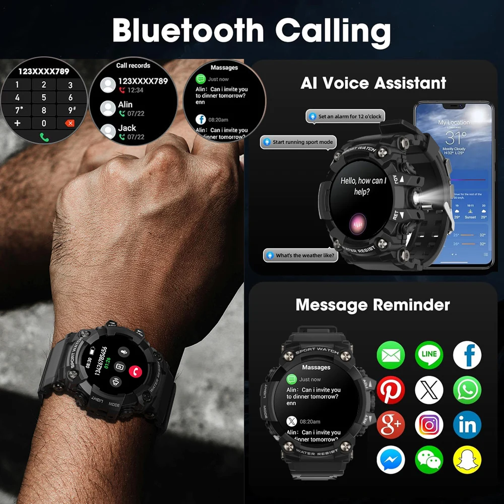 Outdoor Smartwatch 1.39 Inch HD Bluetooth Call Smart Watch Men Sports Fitness Tracker Compass 350mAh Smartwatch For Android IOS