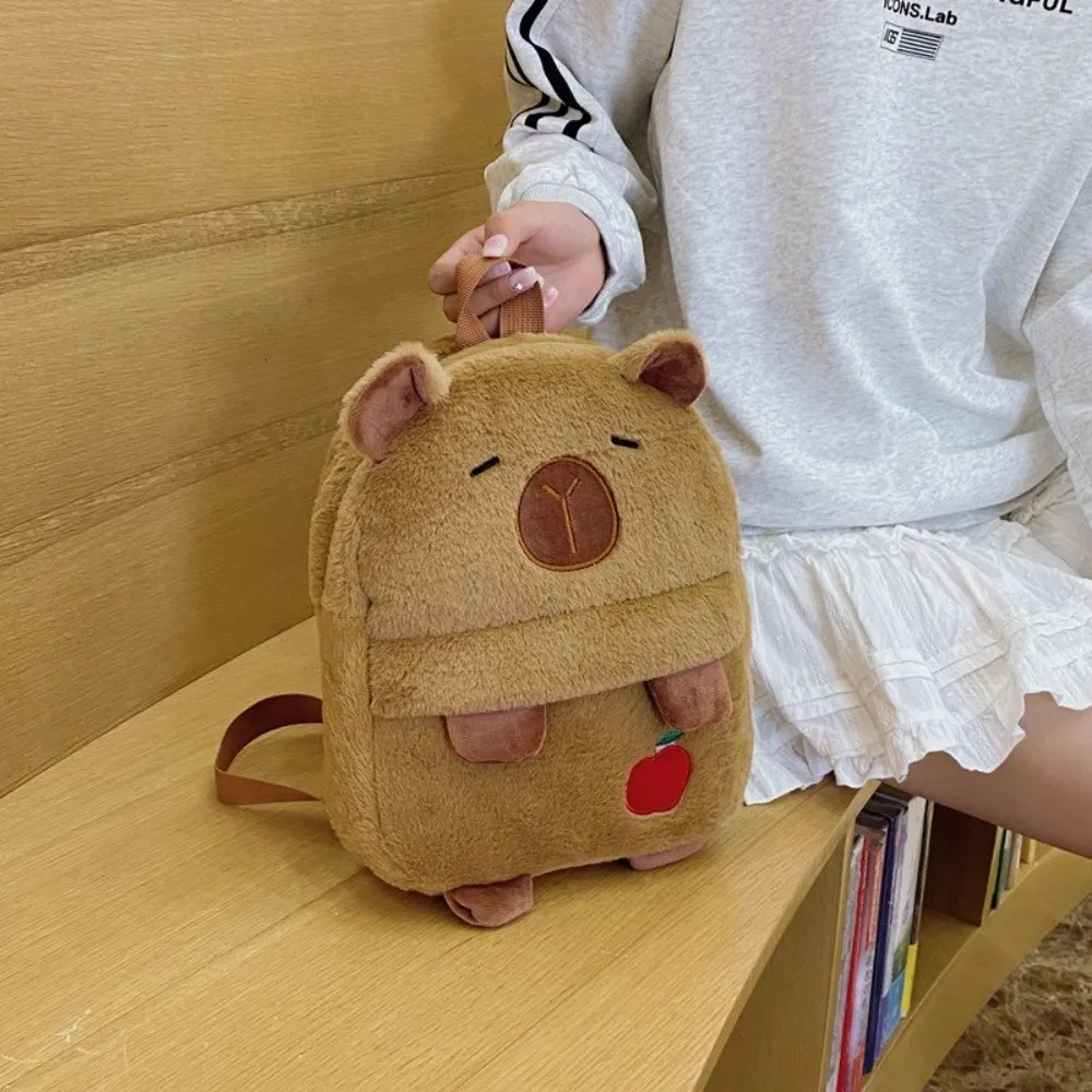 حقيبة ظهر Kawaii Cartoon Capybara ذات سعة كبيرة من القطيفة للطلاب حقيبة مدرسية خفيفة الوزن بسحاب للأطفال حقيبة ظهر للسفر