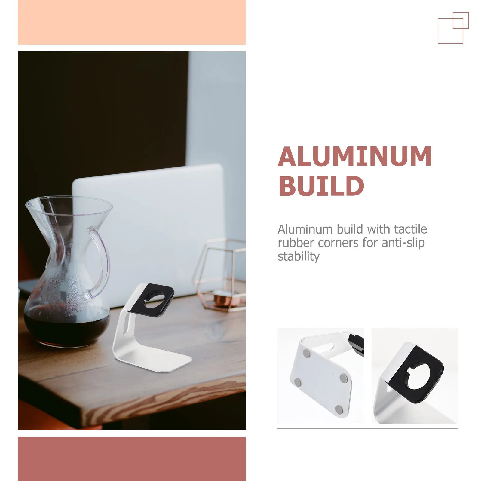 Aluminium Alloy Stand Holder for Watch Silver Charging Dock Stable Support with Anti-Slip Rubber Corners for Watch Charger