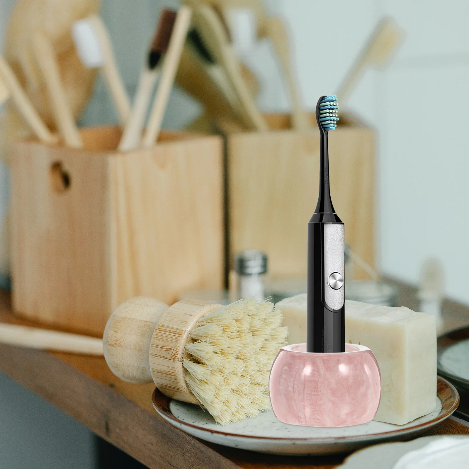 

2Pcs Creative Marble Pattern Ceramic Toothbrush Holder Exquisite Electric Toothbrush Stand Waterproof Bathroom Decorative Rack