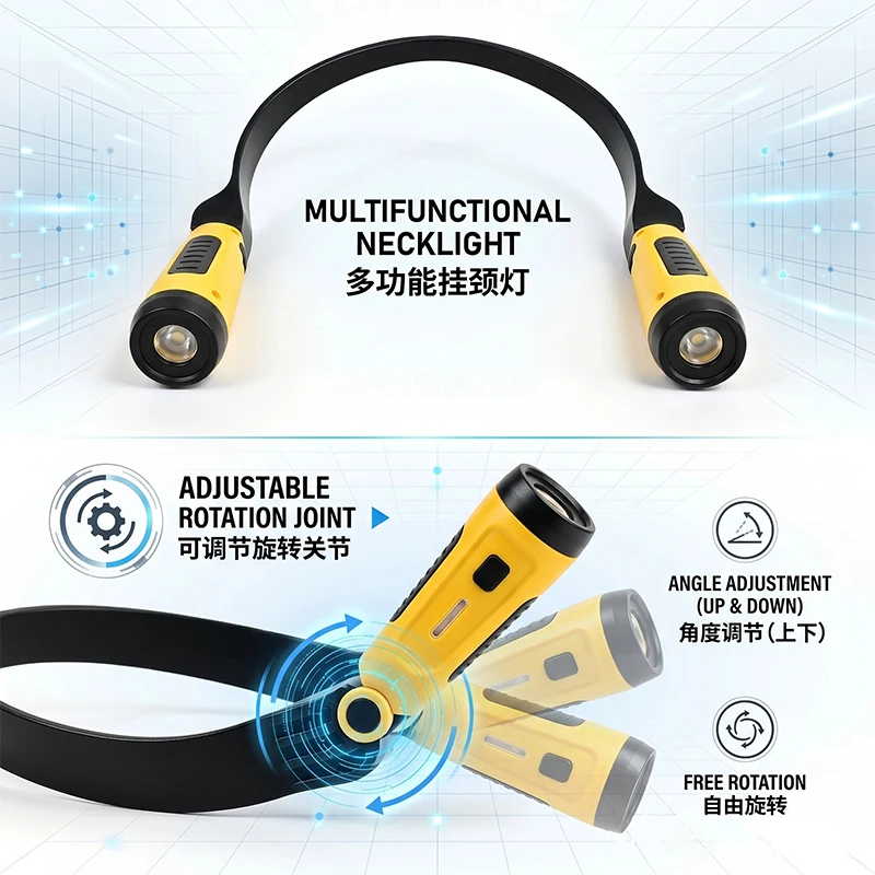 Multi-functional LED Neck Strap Reading Light Outdoor Night Running BBQ Camping Illumination Portable Hands-free Lighting