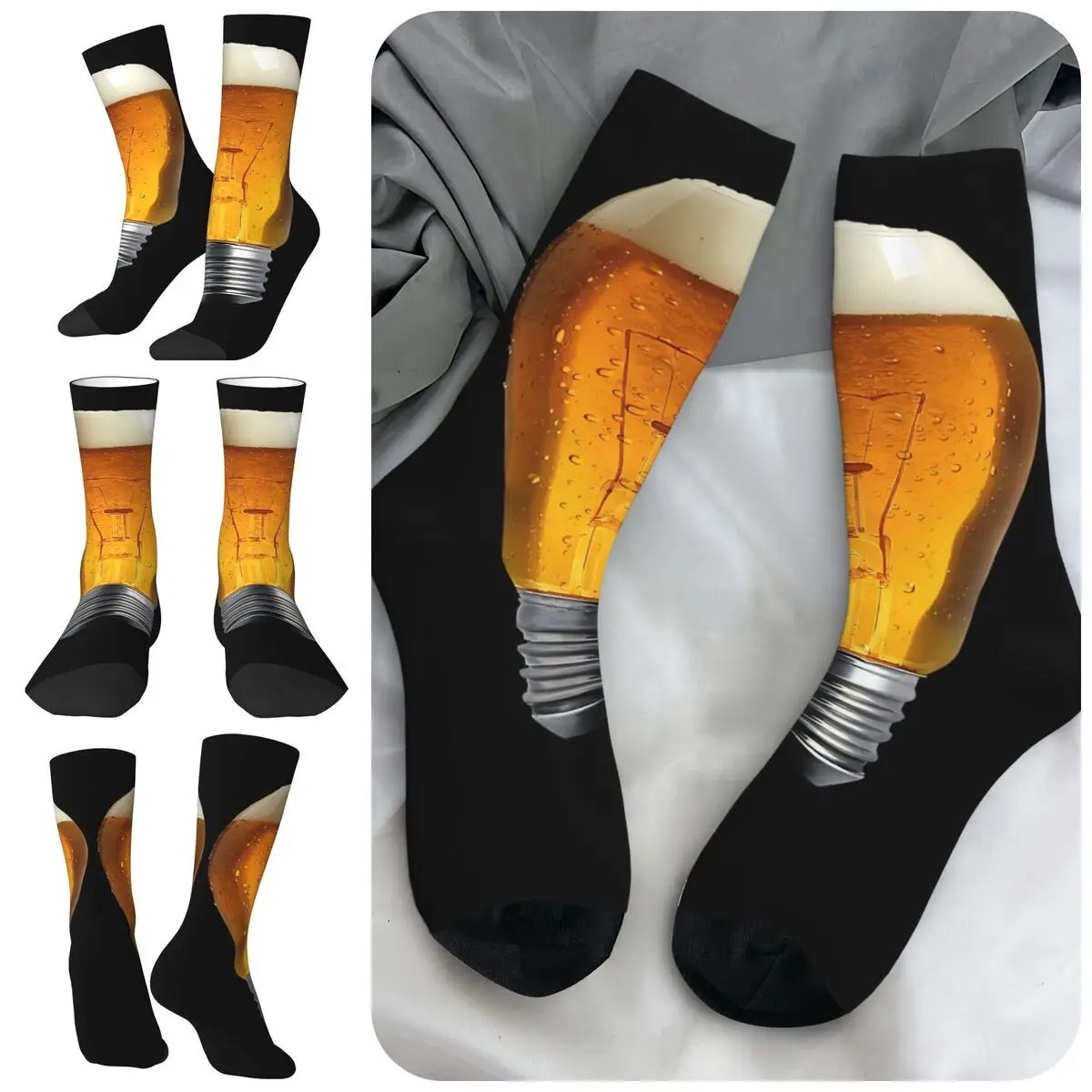 

High elasticity polyester fiber 3D printing cosy Unisex Outdoor Beer Pattern Interesting Four Seasons Socks