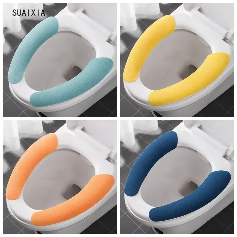 Toilet Seat Cover WC Paste Toilet Sticky Seat Pad Washable Soft Candy Color Bathroom Warmer Seat Lid Cover Pad Cushion