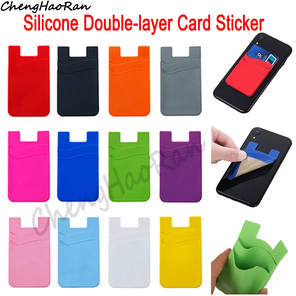 1 Piece Silicone Double Layer Cell Phone Stickers Soft Elastic Non-Slip Cell Phone Back Cover Card Holder Pocket Parts