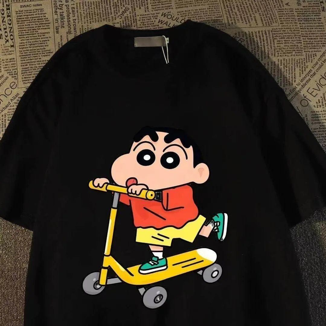 Crayon Shin Chan Scooter Print Casual T Shirt Cute Anime Short Sleeve Tee for Men Women