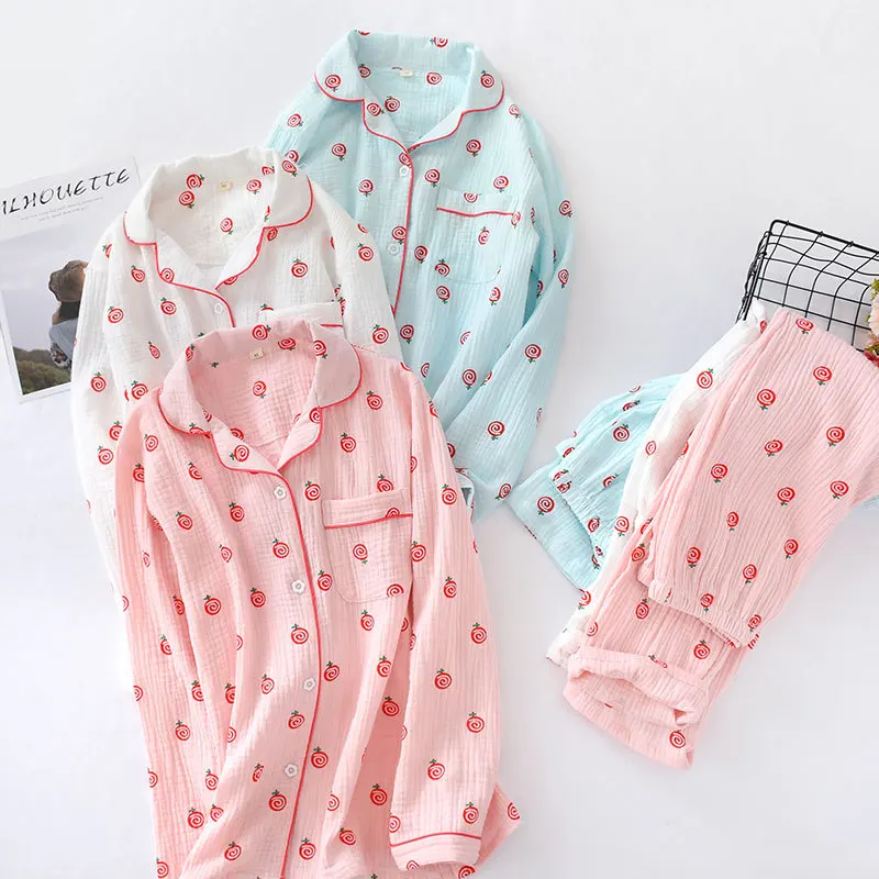 Korean Pyjama Sets Cotton Pajamas Autumn Winter Sleepwear Women Spring Two Piece Nightgown Homewear Ensemble Pyjama Femme