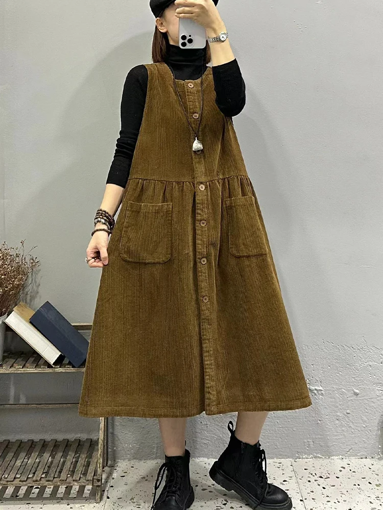 Max LuLu 2024 Winter Long Sleeveless Coats Womens Classic Loose Corduroy Vests Ladies Casual Vintage Waistcoats Fashion Clothes