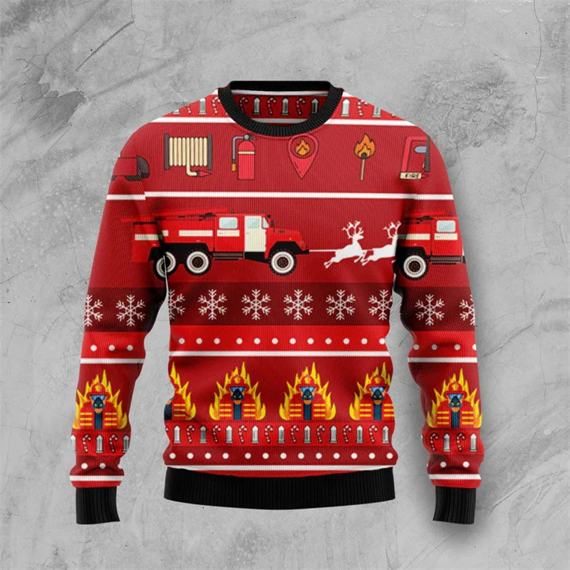 

Christmas Tree Pattern Hoodie For Men Snowman Car 3D Printed Pullover Autumn Street Long Sleeve O-Neck Hoodies Loose Sweatshirts