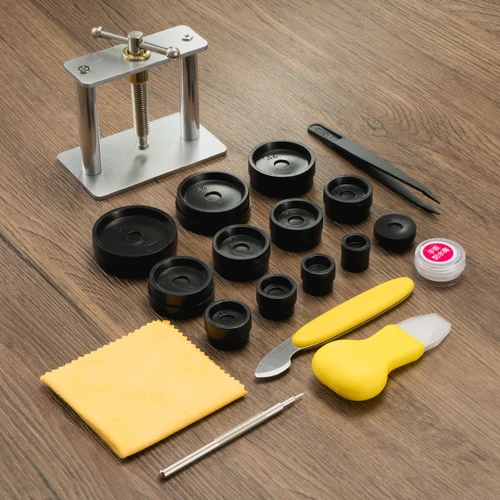 Imagen 2 del producto Juego de prensa de reloj profesional, parte trasera de reloj para herramienta de cierre y troqueles de ajuste, herramienta de reparación de relojes, Kit de troqueles para relojero, 12 moldes