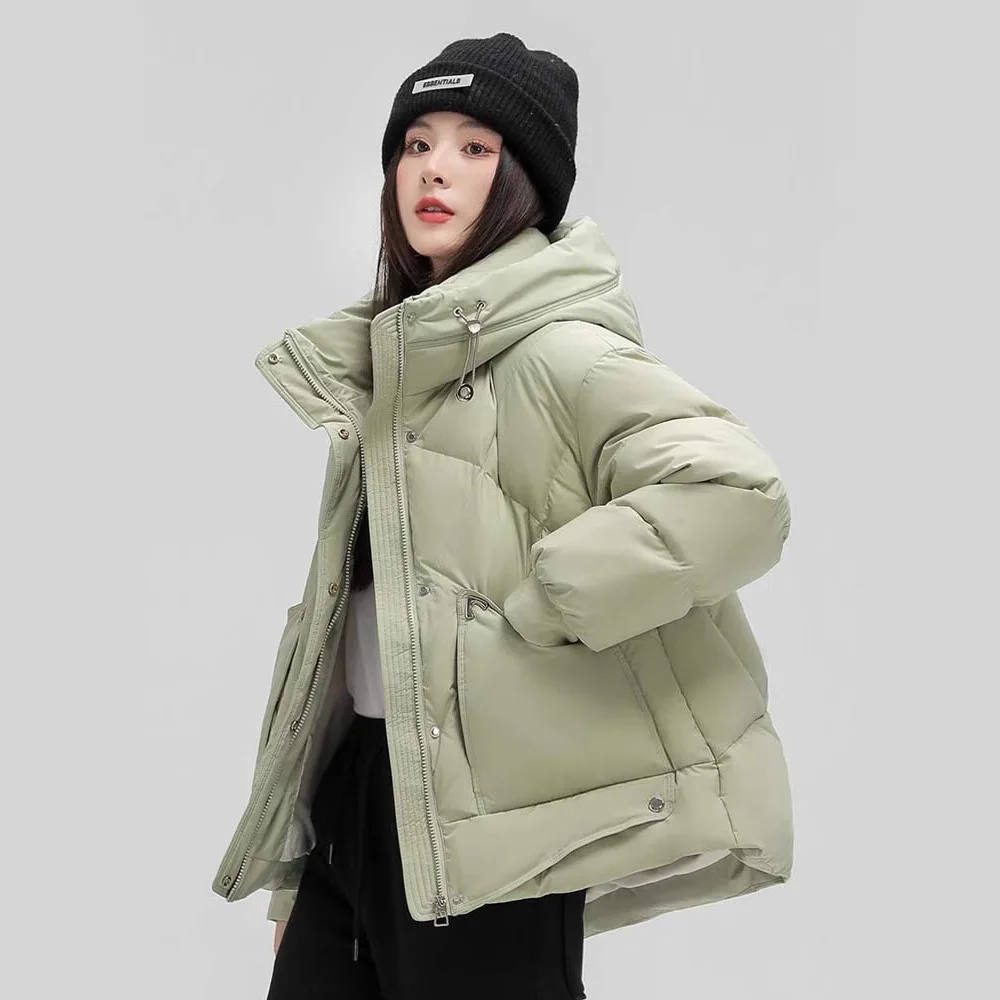 شتاء جديد فضفاض سميك مقنعين بطة بيضاء أسفل سترة مبطنة قصيرة للنساء الصغيرات #1