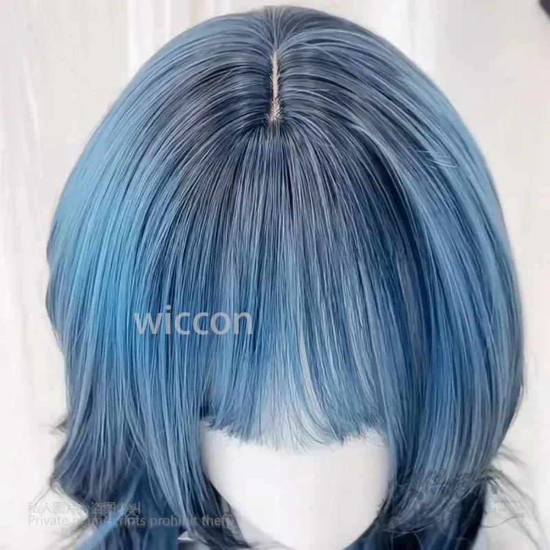 أزرق-أسود متدرج Y2K جيراي كي نمط الباروكات تأثيري حلي جديلة مقاومة للحرارة الشعر الاصطناعية موضة متوسطة الطول رقيق