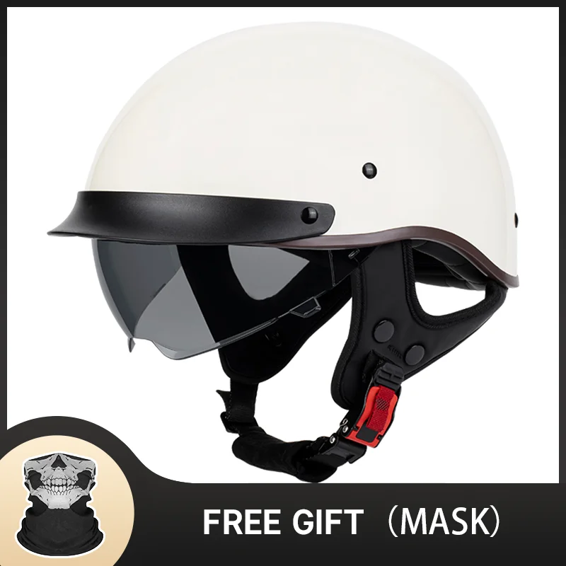 Motorcycle Helmet White Half Face Helmets Black Lens Electric Motobike Scooter Skiing Capacete Outdoor Sports Casco