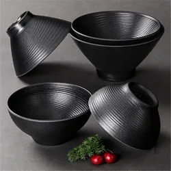 Japanese Thick Melamine Ramen Bowls Black Instant Noodles Salad Rice Bowl High Temperature Resistant Mala Soup Dishes Restaurant