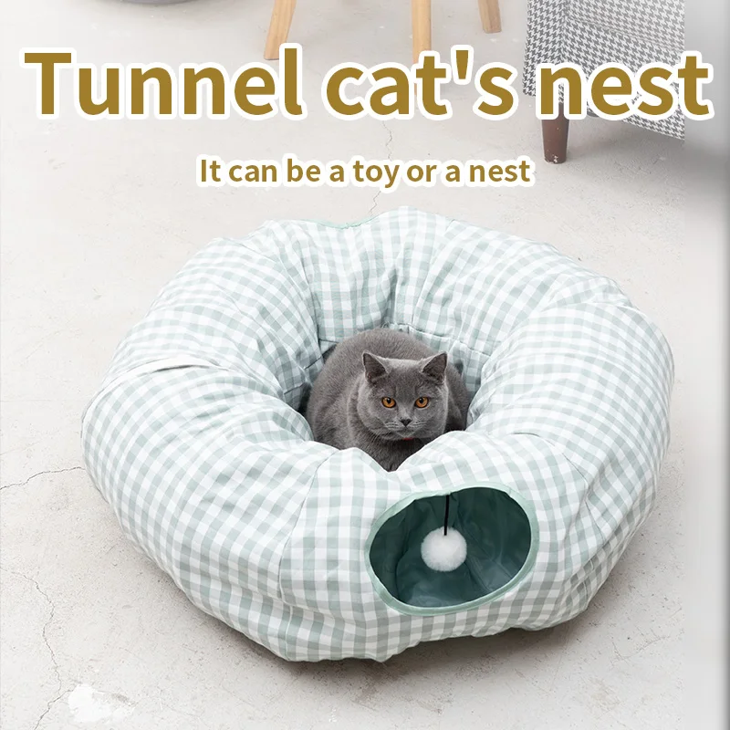 Hot Sale Fun Interactive Pet Cat Play Tunnel Pet Toys Collapsible Cat Tunnel with Removable Plush Cushion