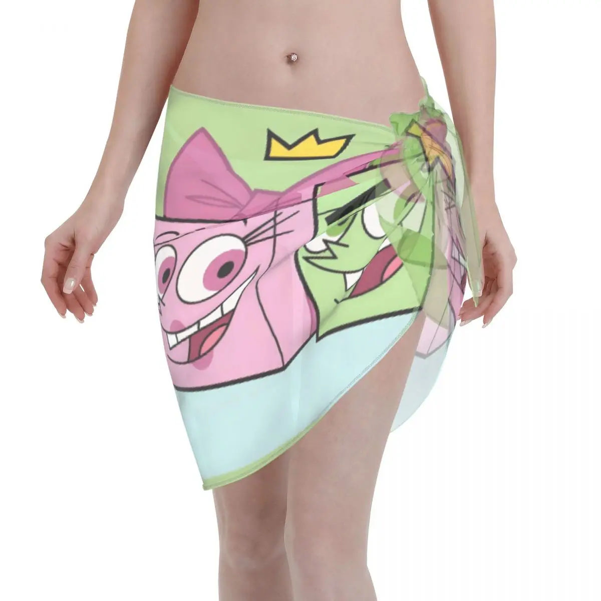 

Короткие саронги на заказ The Fairly Oddparents, купальник, классический купальник с мультяшным принтом, прозрачный саронг, пляжная накидка