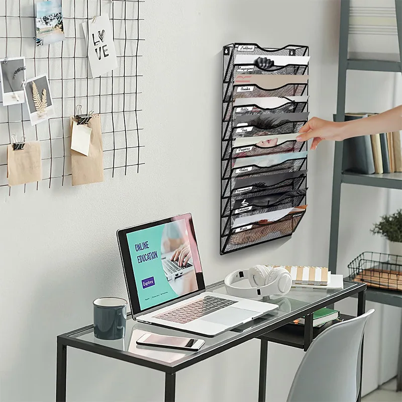Wall Mounted Metall Three-layer Document  Storage Rack Newspaper And Magazine Hanging Stand Wall Mounted Magazine Display Shelf