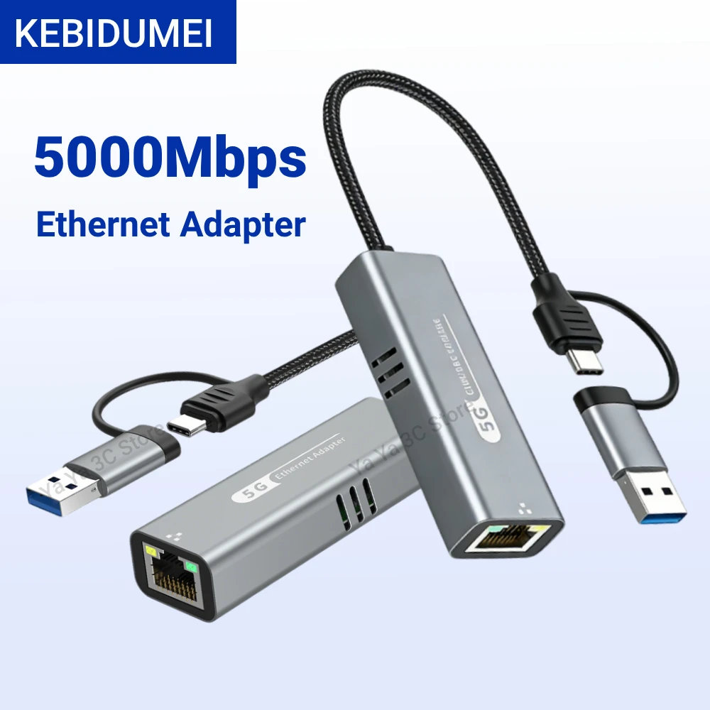 5000Mbps USB Ethernet Adapter 5G USB 3.2 Type C to RJ45 Network Card Wired Ethernet Gigabit Adapter for MacBook Laptop Desktop