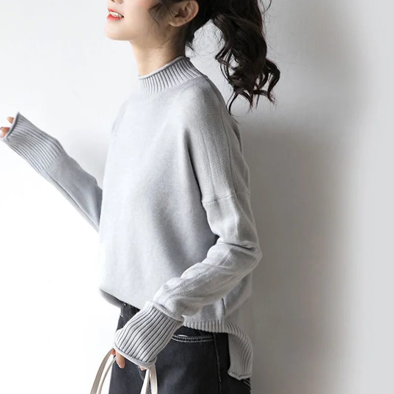 Autumn Winter Fashion Black Knitting Bottoming Shirt Women New Long Sleeve Half High Collar Solid Color All-match Lady Top 2022