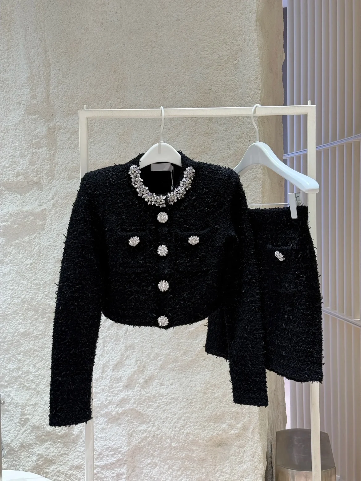 

Вязаный свитер и юбка Bla с тяжелыми стразами, осенне-зимний женский костюм-двойка Ele Sle Faion