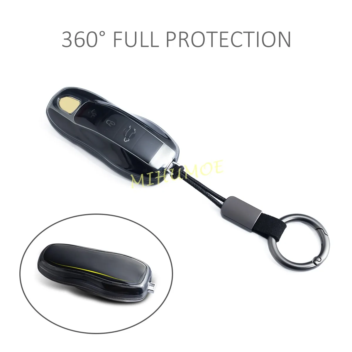 For 2011-2023 Porsche Cayenne Panamera Macan 718 Boxster Cayman Spyder 911 Black Transparent Key Fob Case Cover Holder