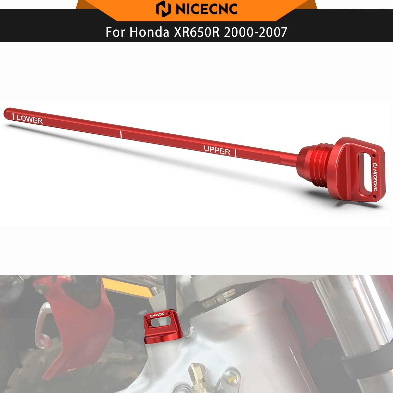 NICECNC Engine Oil Dipstick Stick Plug For Honda XR650R XR 650R 650 R 2000-2007 2006 2005 T6 Aluminum Anodized CNC-machined Red