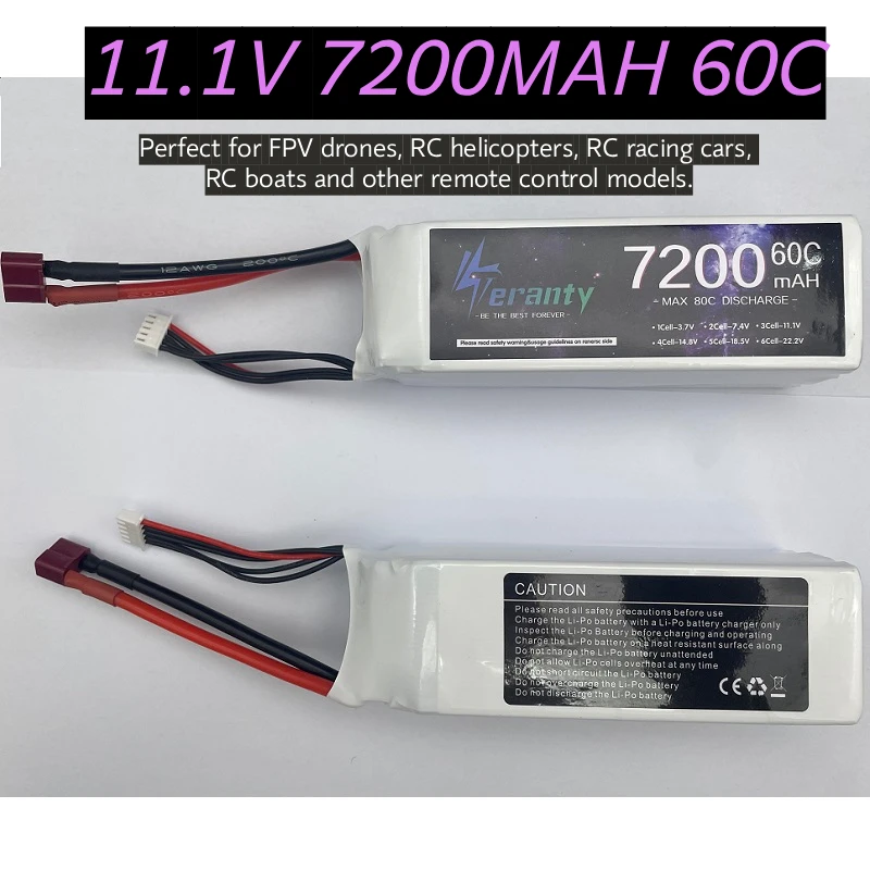 3S 7200mAh 11.1V 60C Lipo Battery Suitable for Toys Drones Remote Control Cars Boats Aircraft