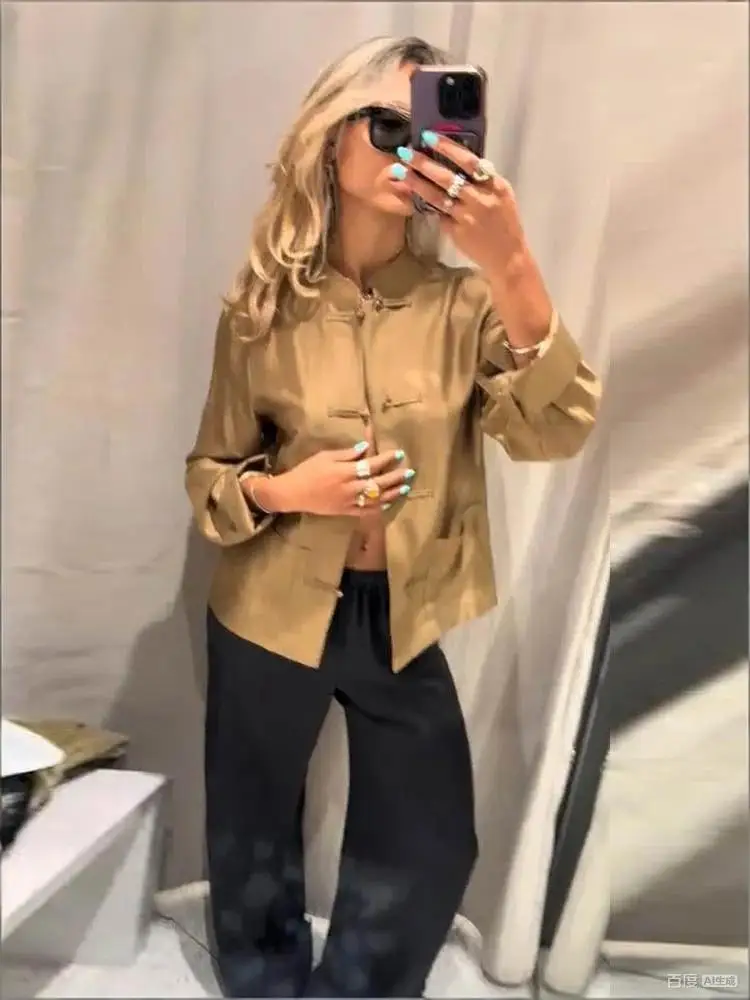 Women's Chinese Style Shirts Spring Summer Female Fashion Knot Buckle Decoration Casual Shirt Lady Long Sleeve Blouses Chic Tops