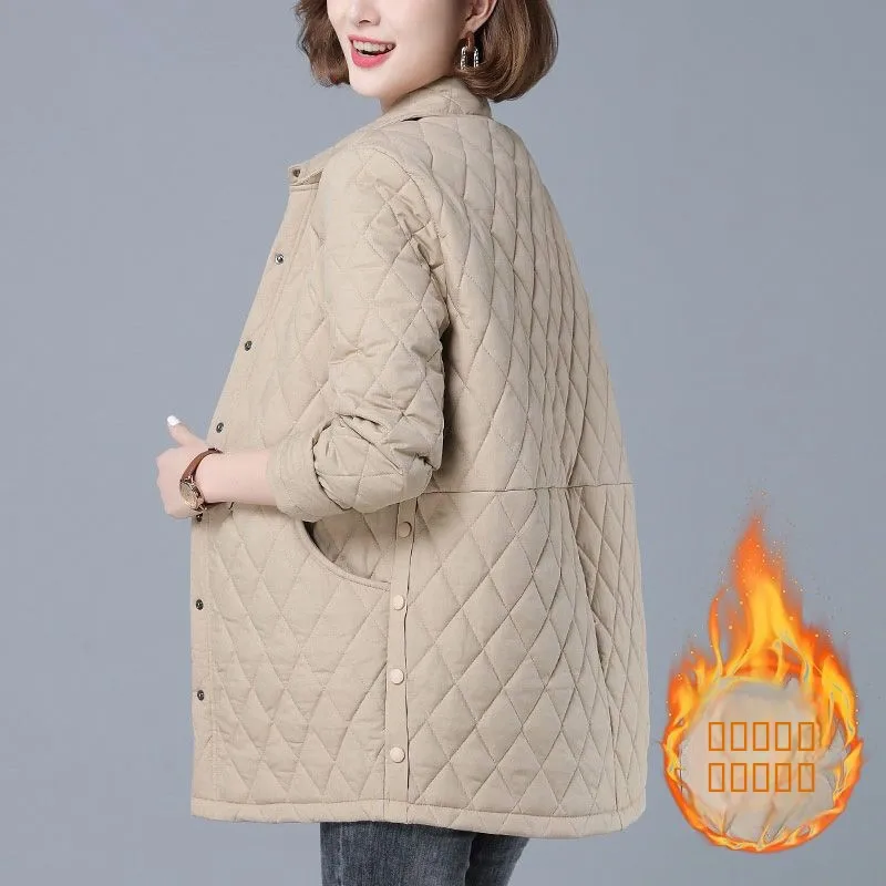 

Korean Sle Women's Thiened Cotton Jaet Loose Fit Warm Coat Long Sve Mid-Length Commute Sle plus Size Cotton irt