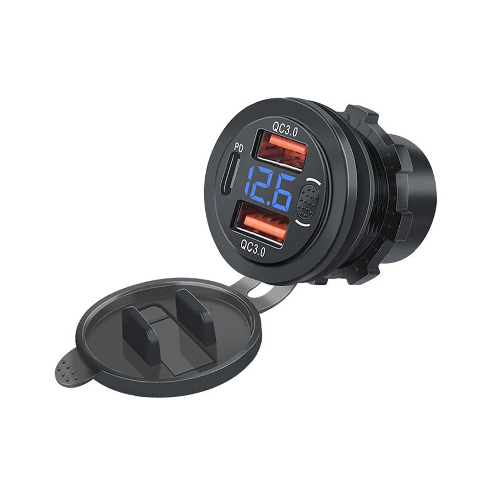 Extractme QC3.0 دراجة نارية شاحن يو اس بي 12 فولت مقبس مقاوم للماء خلية المقود محول شاحن سريع مع ملحقات محرك الفولتميتر