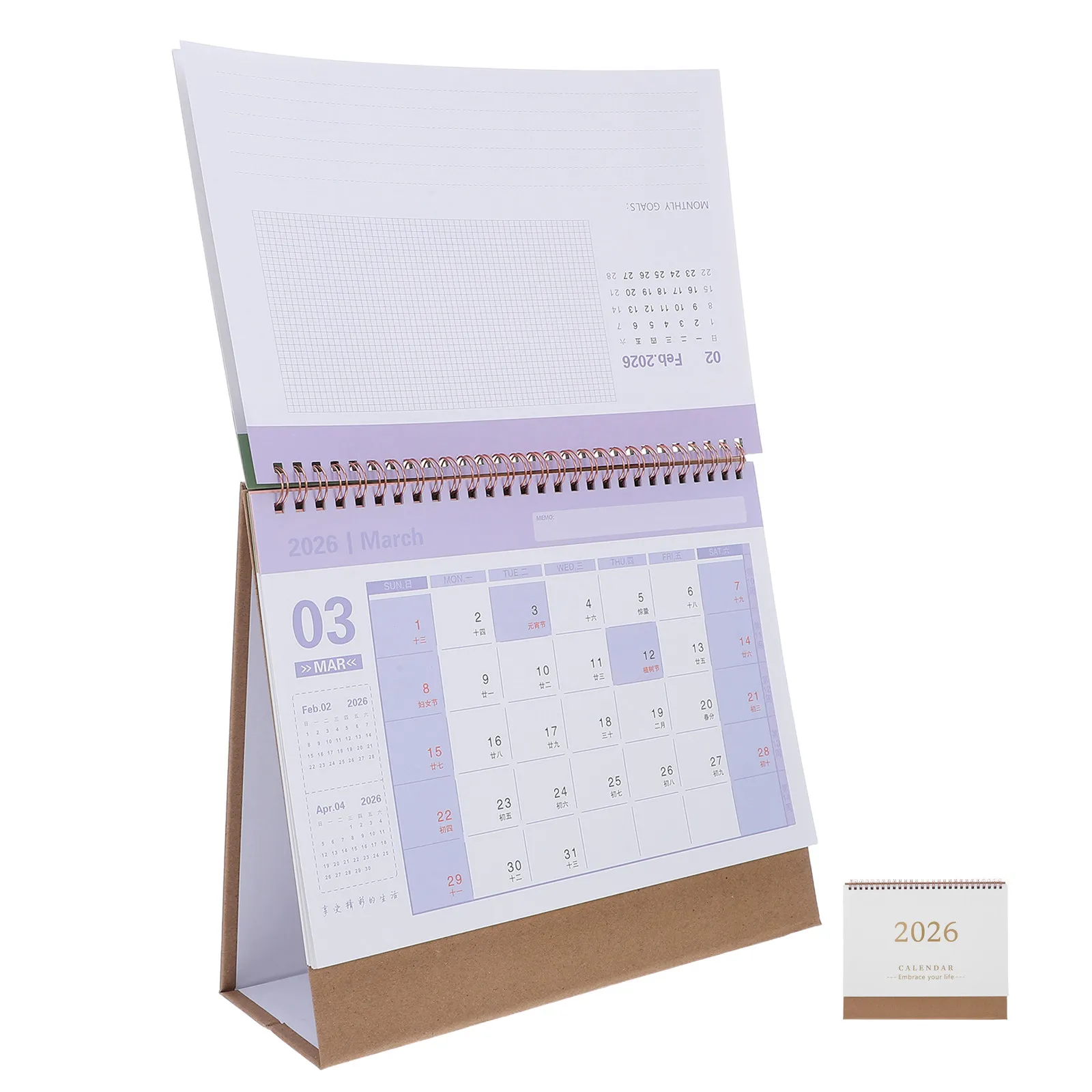 2026 Flip Desk Calendar Coil Binding Daily Agenda Planner with Thick Bleed-Resistant Paper Elegant Minimalist Design for Office